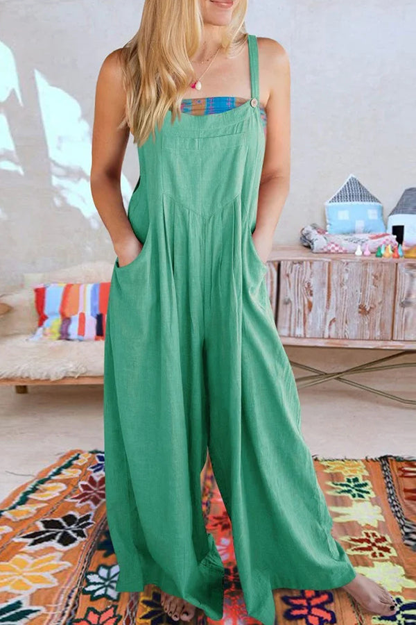 Solid Loose Casual Wide Leg Insert pocket Jumpsuit