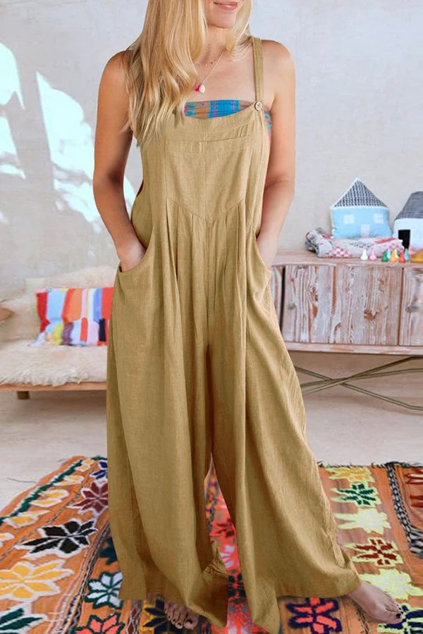 Solid Loose Casual Wide Leg Insert pocket Jumpsuit