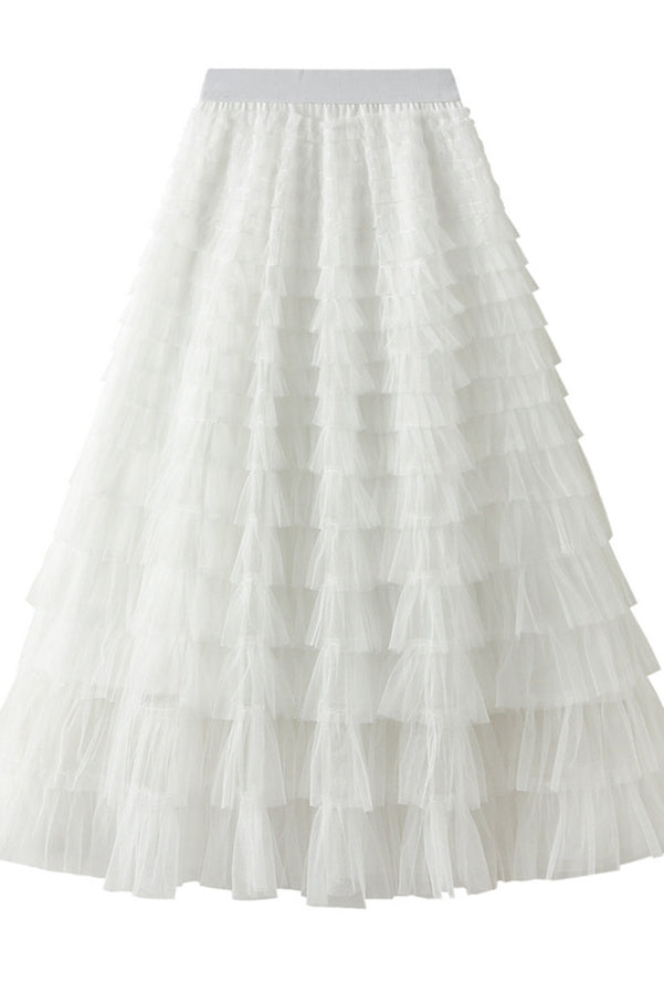 Regal Reverie Tiered Elastic Waist Tulle Maxi Skirt