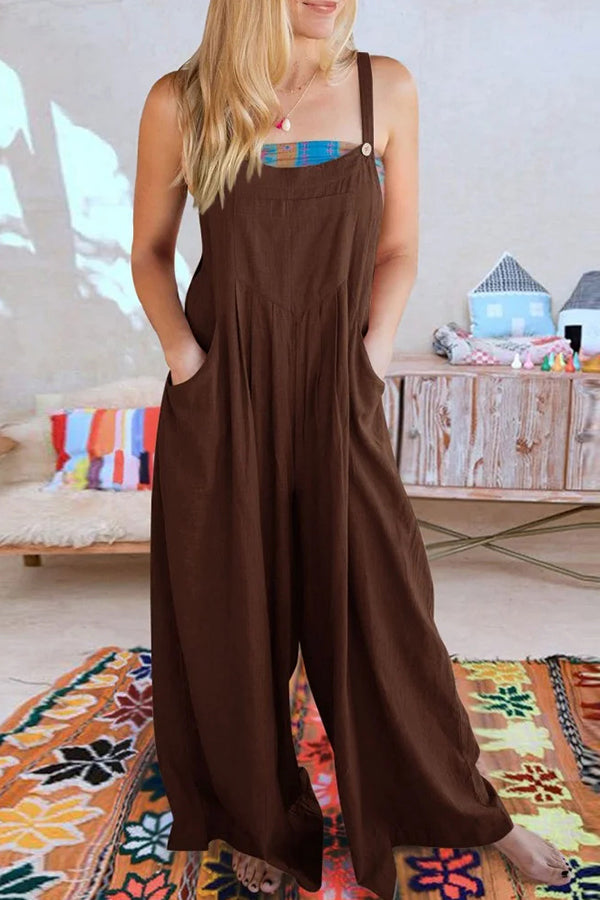 Solid Loose Casual Wide Leg Insert pocket Jumpsuit