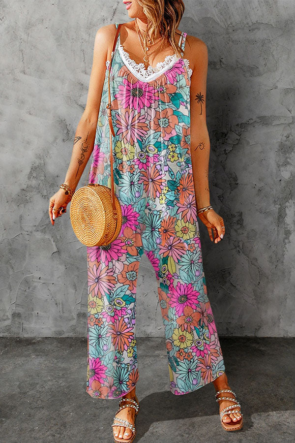 Casual Spaghetti Straps Wide Leg Pocketed Jumpsuits