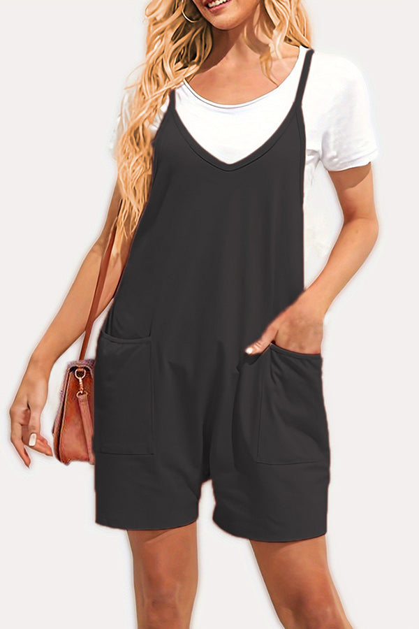 Zip pocket suspenders jumpsuit