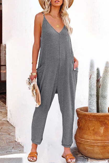 One word pleated pure color fashion jumpsuit