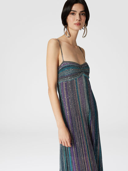 Aurora Metallic Pleated Maxi Slip Dress